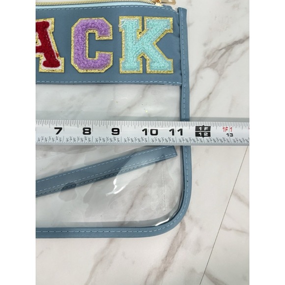 Snack Bag for Travel Clear Zipper Storage Pouch Varsity Letters Fun Print New - Picture 4 of 5